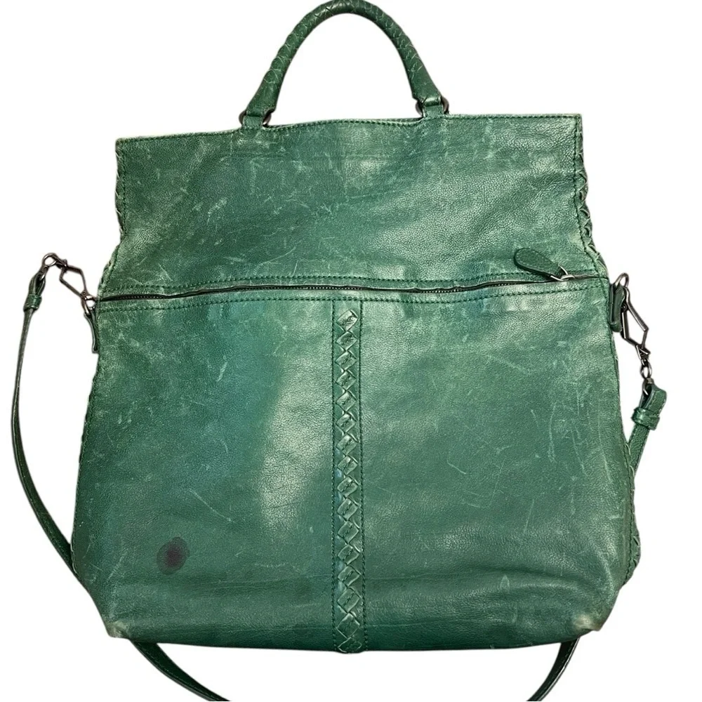Bottega Veneta Intrecciato Trimmed Cervo Leather Green Tote Bag